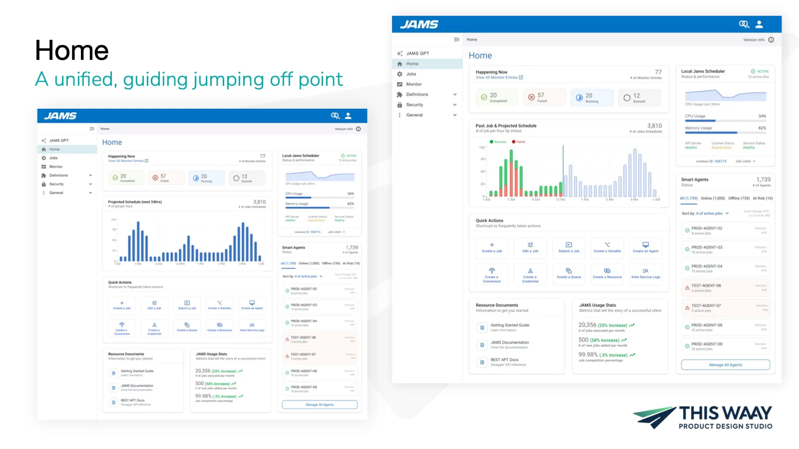 Design concept for a unified JAMS Home page with system status at a glance