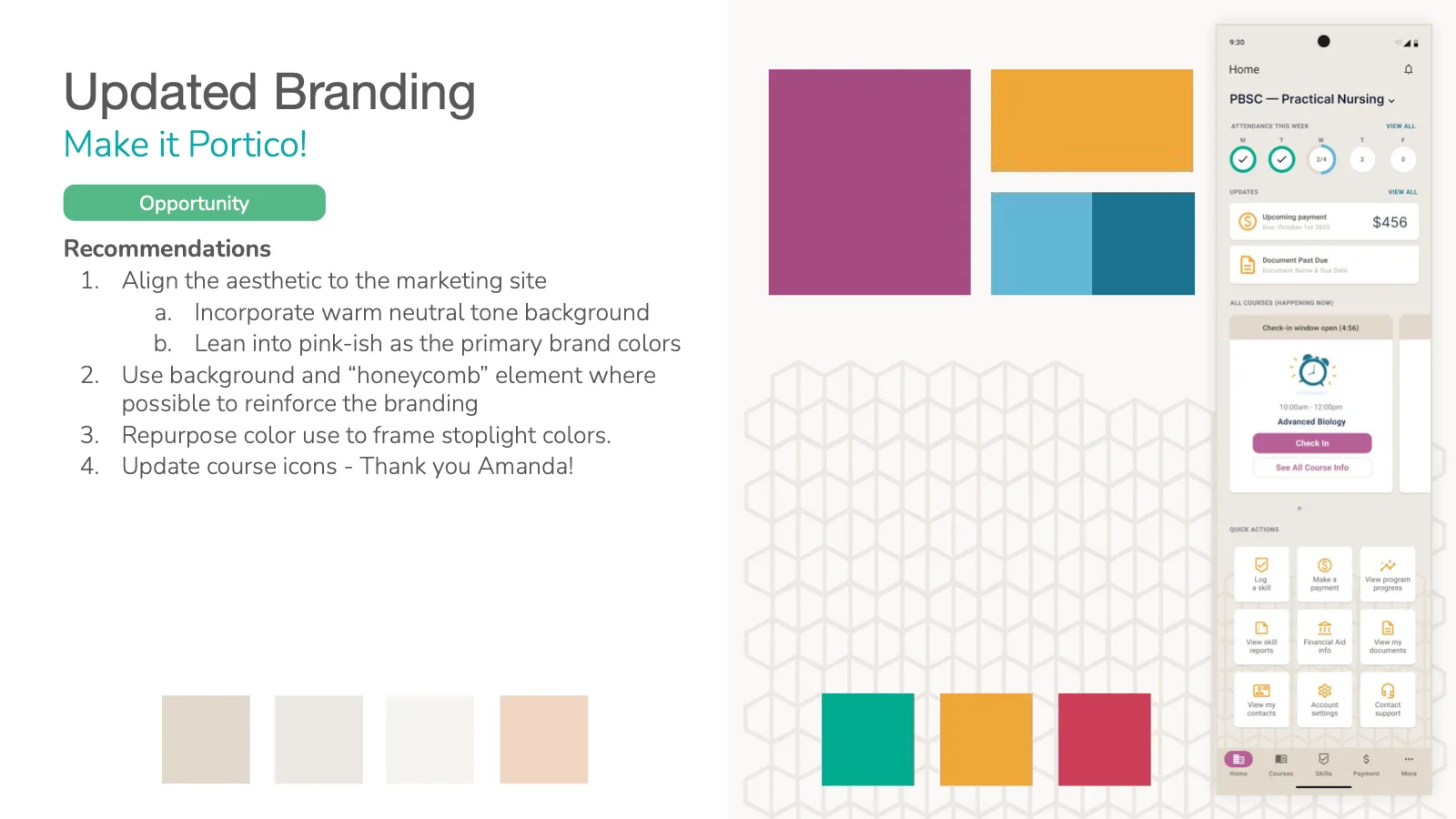Updated Portico branding applied to the unified student app
