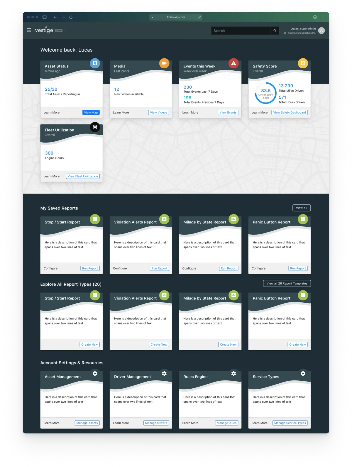 The existing Vestige platform with media scattered across dashboards
