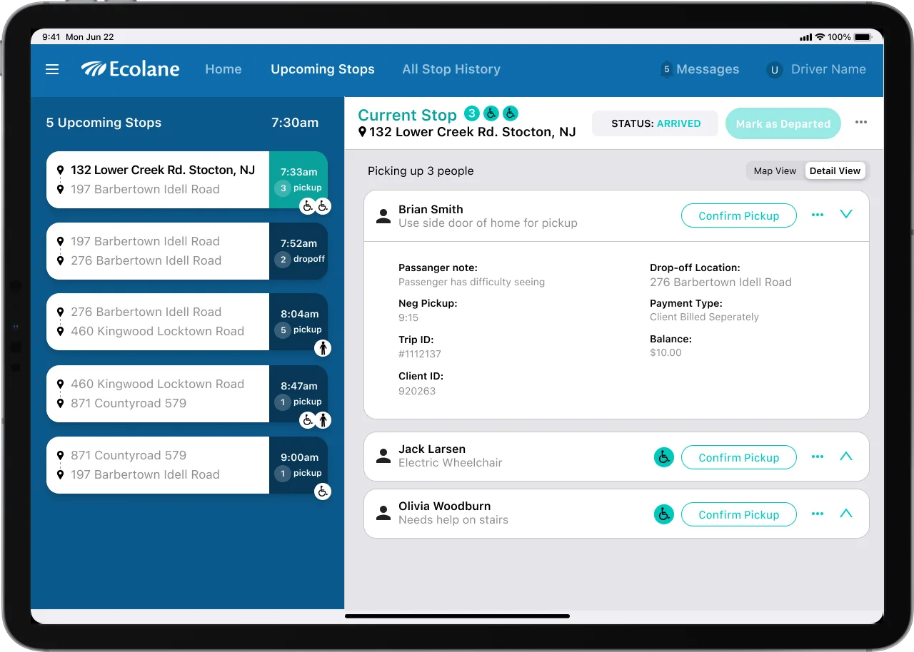 Legacy driver app screens showing dated interaction patterns